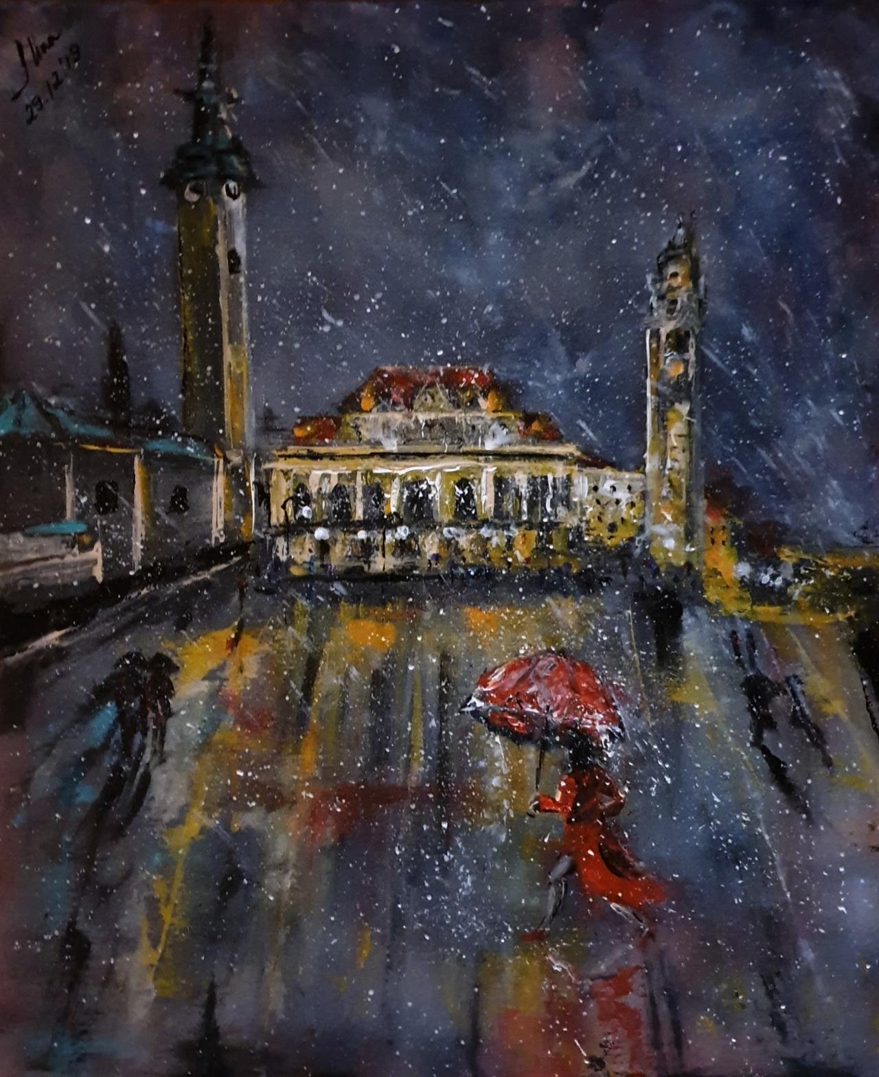 ArteDiAlina.com painting: first snow in the city